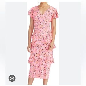 RACHEL Rachel Roy Neon Pink Floral Ruffle Midi Dress, 2